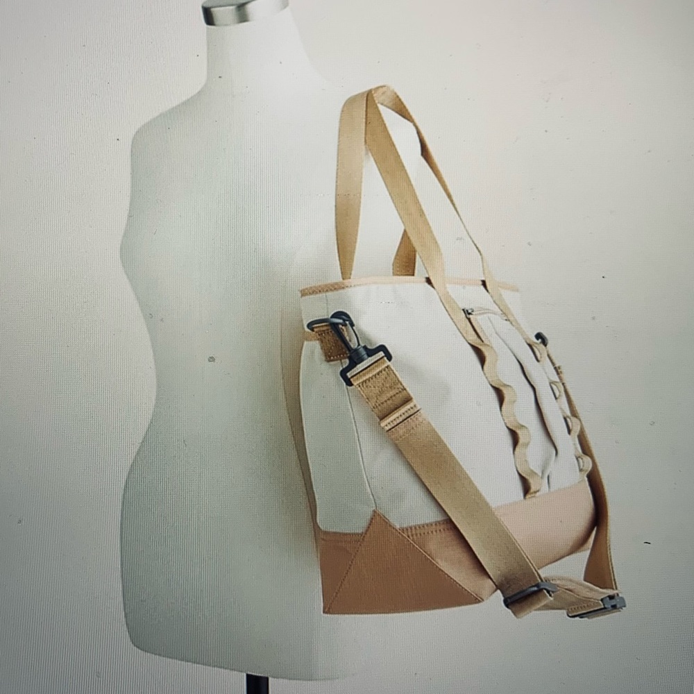 J. Crew Cream and White Tote Bag with Structured Design